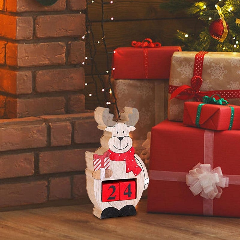 woobles Wood Christmas Advent Calendar - Christmas Wooden Advent Calendar Ornament with Numbers Blocks,Wood Santa Elk Snowman Calendar Statue for Office, Fireplace - Image 2